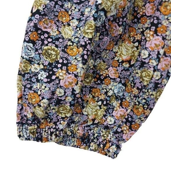 Universal Thread Blouse Womens XS Beige 3/4 Balloon Sleeve Shirred Neck Floral - Picture 8 of 10